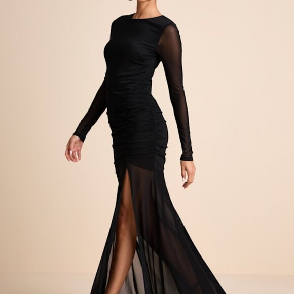 Lulus Dresses & Skirts - Lulus Vibrant Poise Black Mesh Ruched Maxi Dress - Size XL